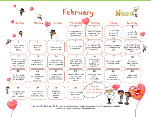 february healthy tips calendar for kids families printable